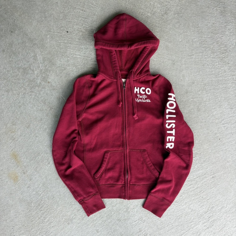 Vintage Y2K Hollister Full Zip Hoodie HCO Pacific Merchants Surf Red Spellout